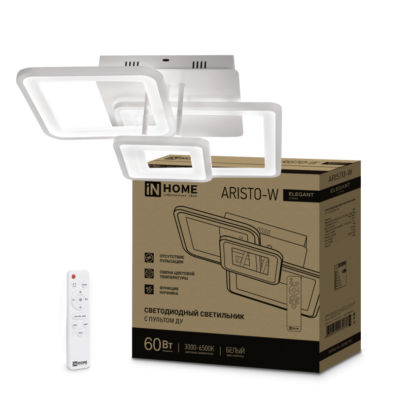 картинка Светильник светодиодный ELEGANT ARISTO-W 60Вт 230В 3000-6500K 4700Лм 530х448х150мм пульт ДУ белый IN HOME