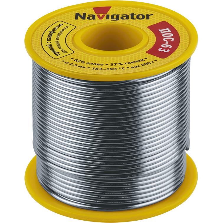 картинка Припой 93 783 NEM-Pos05-63K-1.5-K200 (ПОС-63 катушка 1.5мм 200г) NAVIGATOR 93783