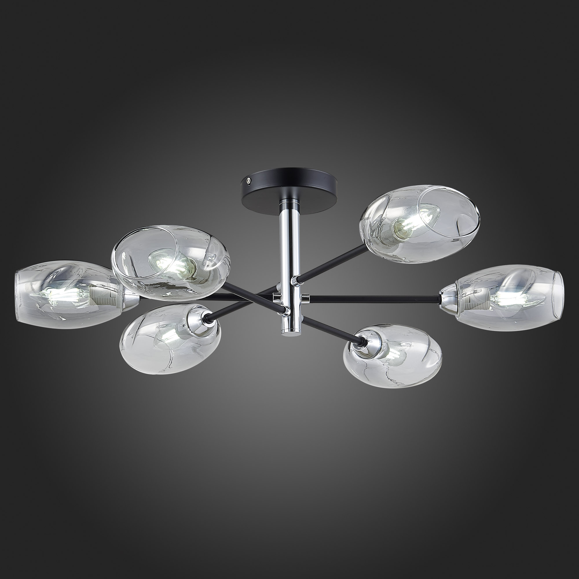 картинка SLE155512-06 Светильник потолочный Черный, Хром/Дымчатый E14 6*40W