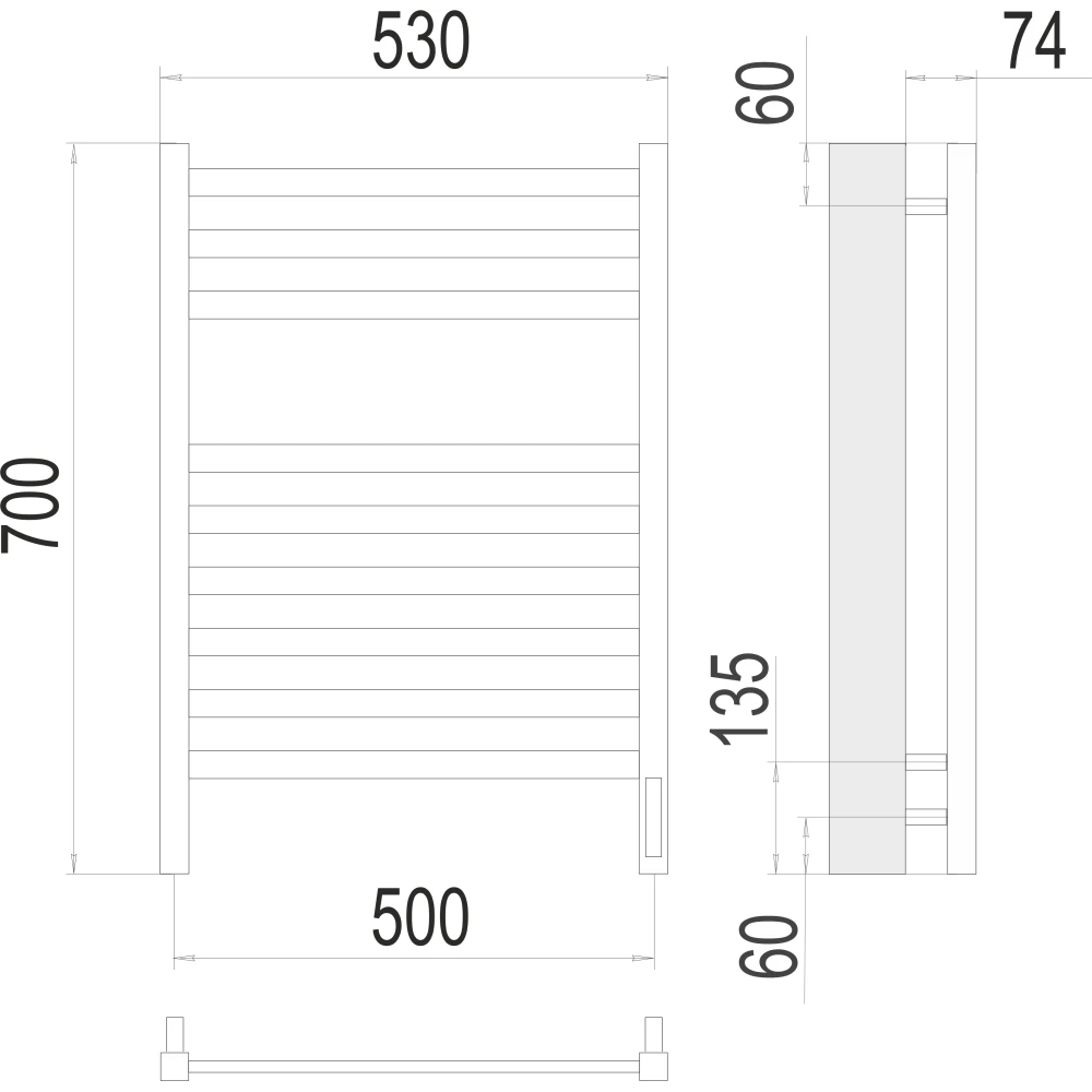 картинка Полотенцесушитель электрический TERMINUS  Енисей sensor quick touch П9 500х700, арт.4670078526281