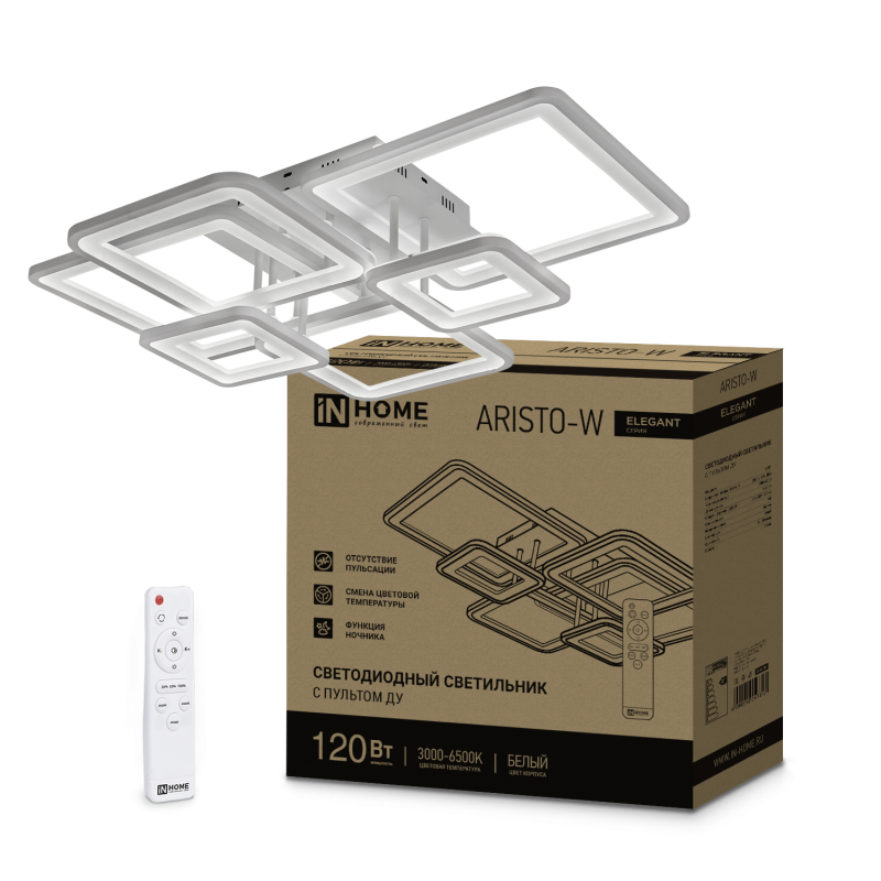 картинка Светильник светодиодный ELEGANT ARISTO-W 120Вт 230В 3000-6500K 685х585х150мм пульт ДУ белый IN HOME