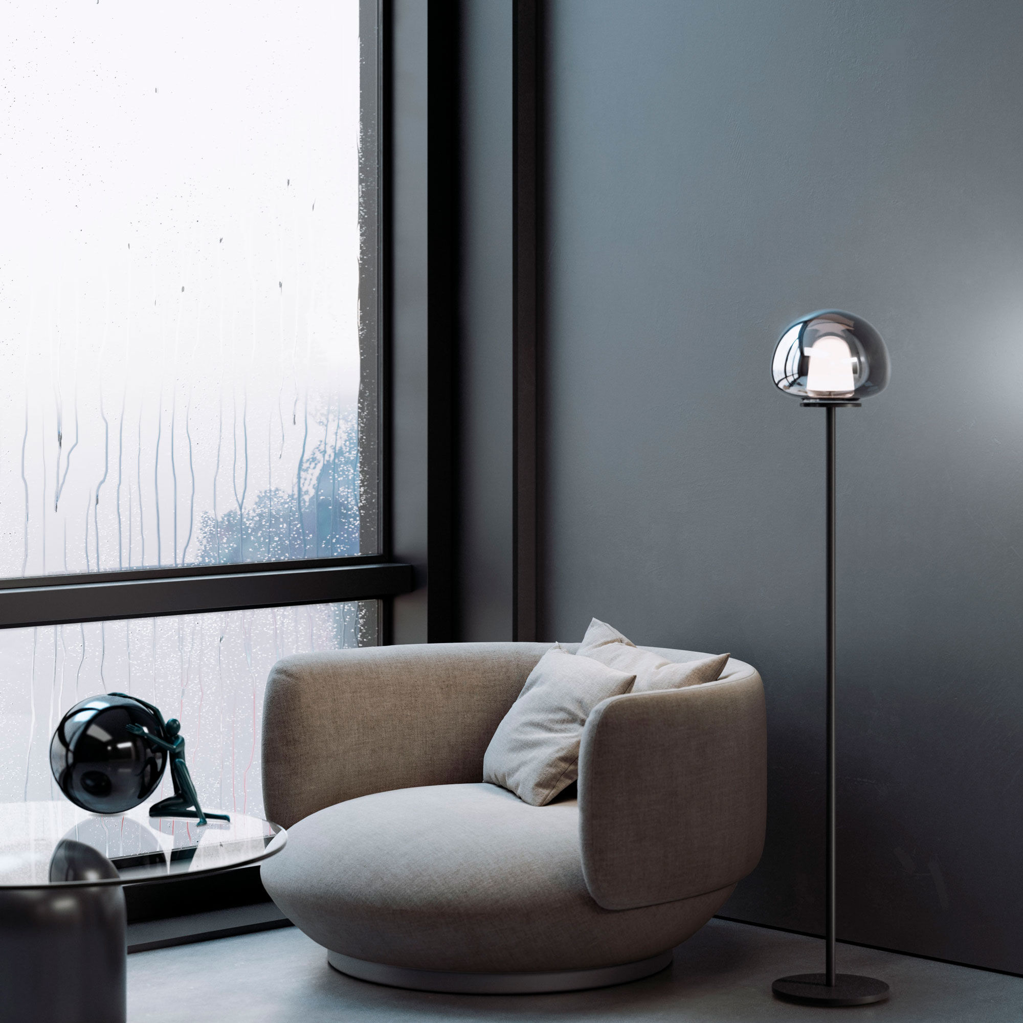 картинка Напольный светодиодный светильник со стеклянным плафоном 90327/1 черный