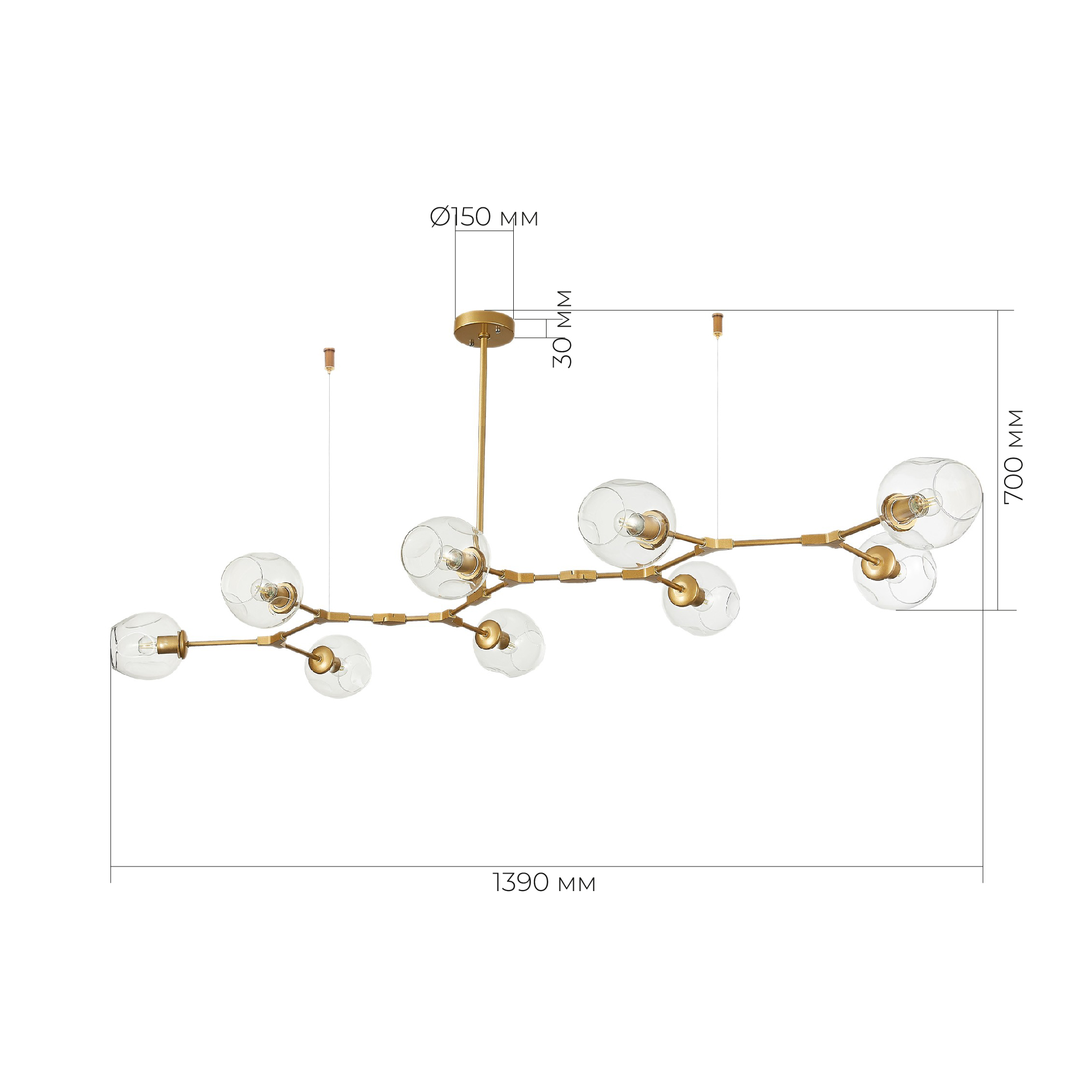 картинка SLE154823-09 Светильник подвесной Золотистый/Прозрачный E27 9*40W
