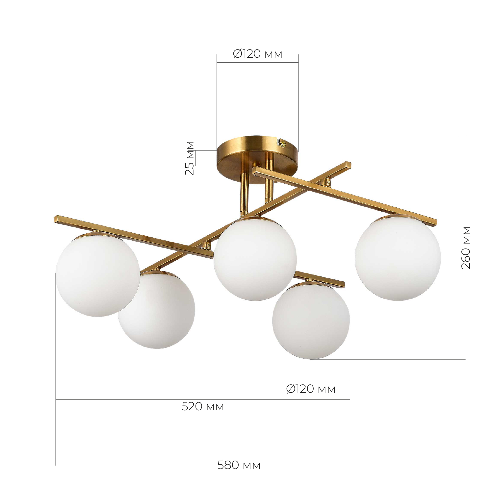 картинка SLE1195-302-05 Светильник потолочный Латунь/Белый E14 5*40W