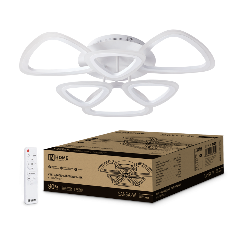 картинка Светильник светодиодный ELEGANT SANSA-W 90Вт 230В 3000-6500K 650х650х130мм c пультом ДУ белый IN HOME