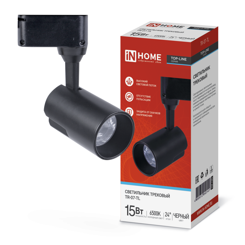 картинка Светильник трековый светодиодный TR-07-TL 15Вт 6500К 1500Лм IP40 24 градуса черный серии TOP-LINE IN HOME