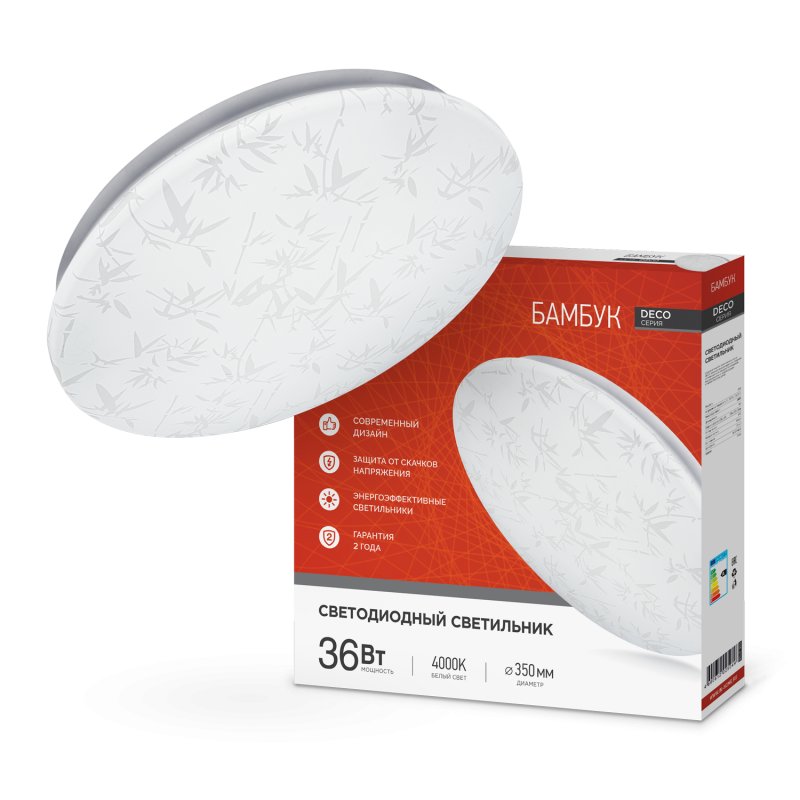 картинка Светильник светодиодный серии DECO БАМБУК 36Вт 230В 4000К 3240Лм 370х55мм IN HOME