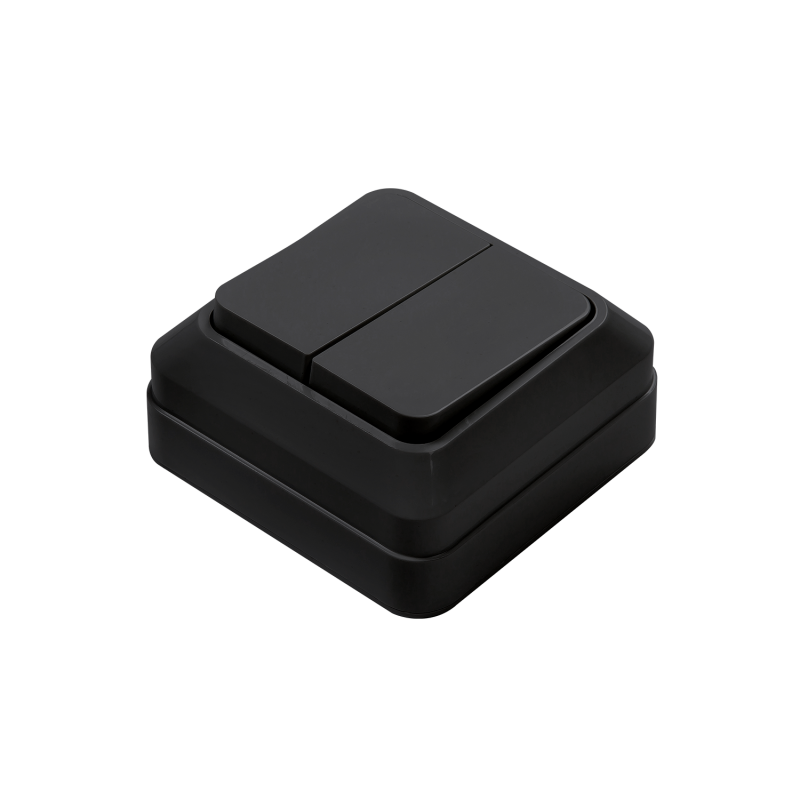 картинка Выключатель двухклавишный BOLLETO черный накладной 7023B IN HOME