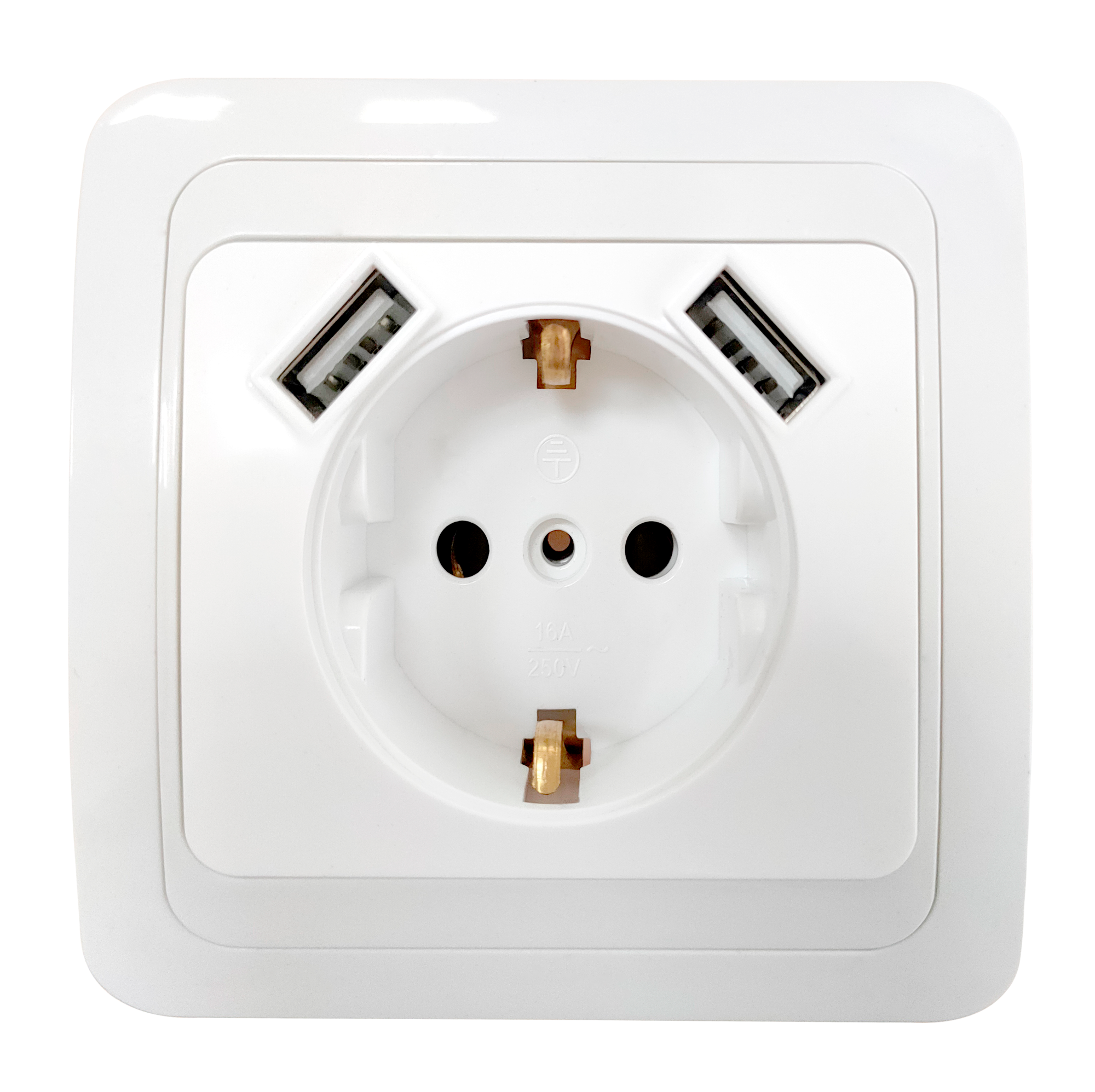 картинка Розетка одинарная с заземлением CLASSICO с двумя USB белая 2047 IN HOME