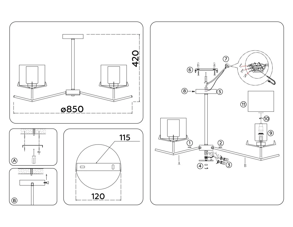 картинка Люстра со стеклянными плафонами на штанге LH57002