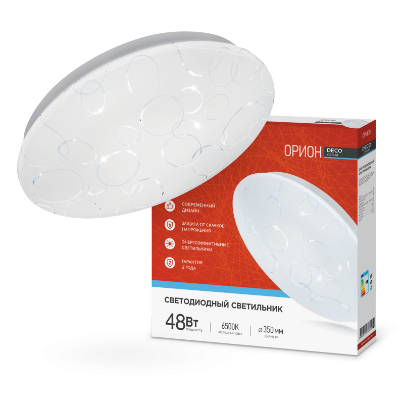 картинка Светильник светодиодный серии DECO ОРИОН 48Вт 230В 6500К 4320Лм 380х55мм IN HOME