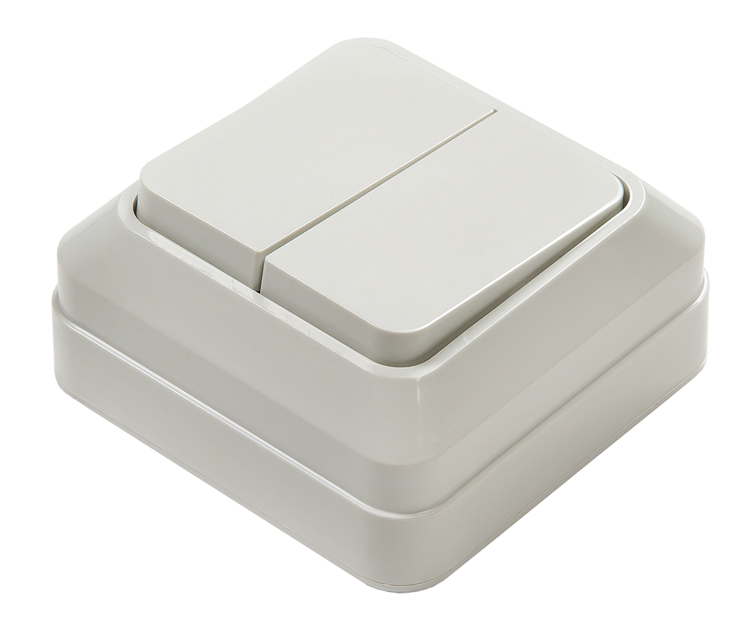 картинка Выключатель двухклавишный BOLLETO белый накладной 7023 IN HOME