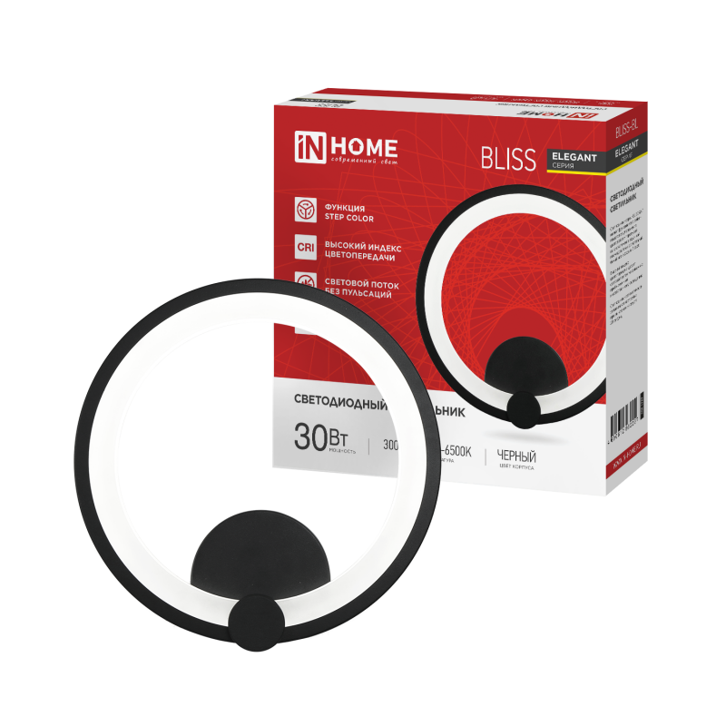 картинка Светильник светодиодный ELEGANT BLISS-BL 30Вт 230В 3000-6500K 2400Лм STEP COLOR черный IN HOME