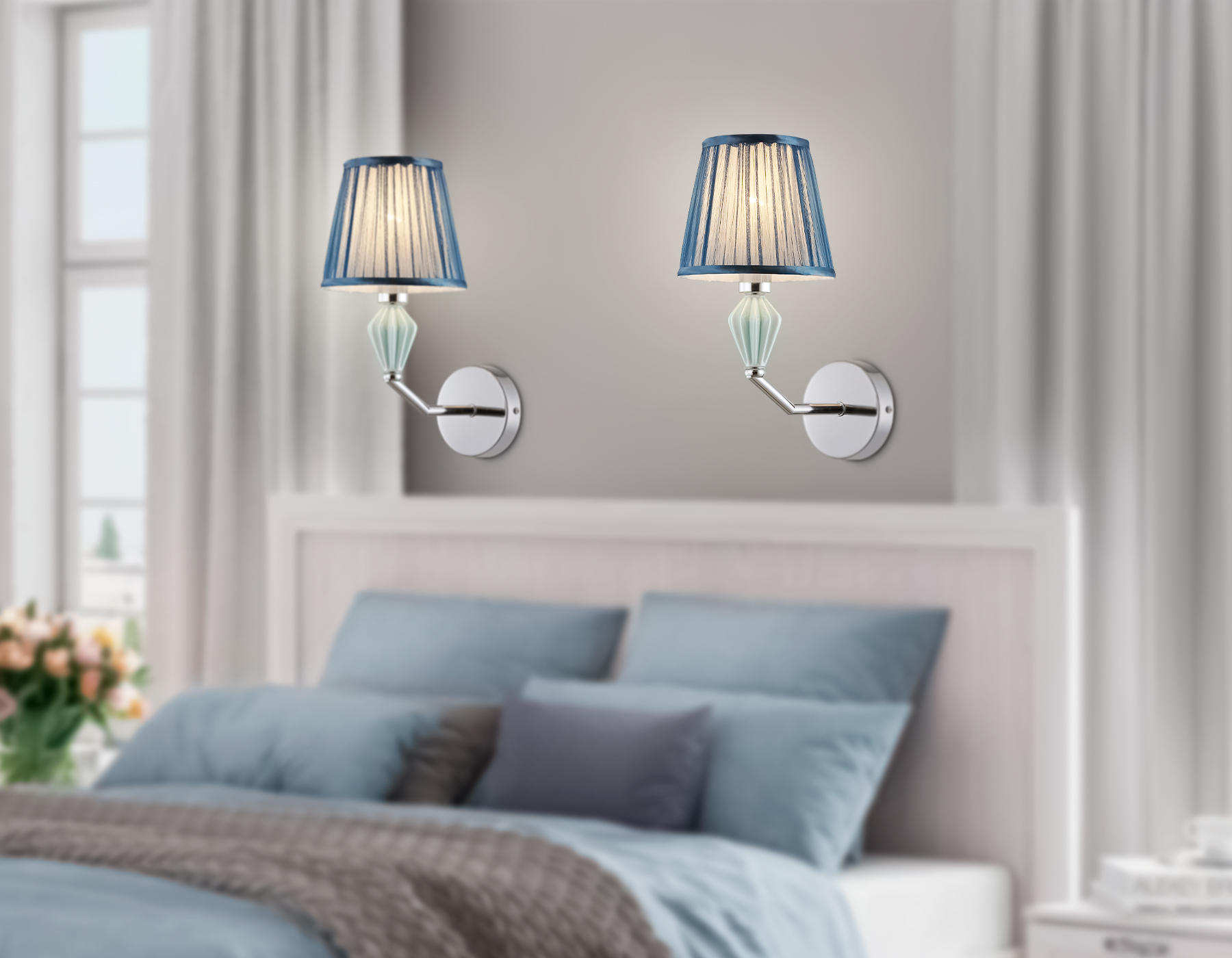 картинка Настенный светильник с абажуром и декором из керамики LH75065