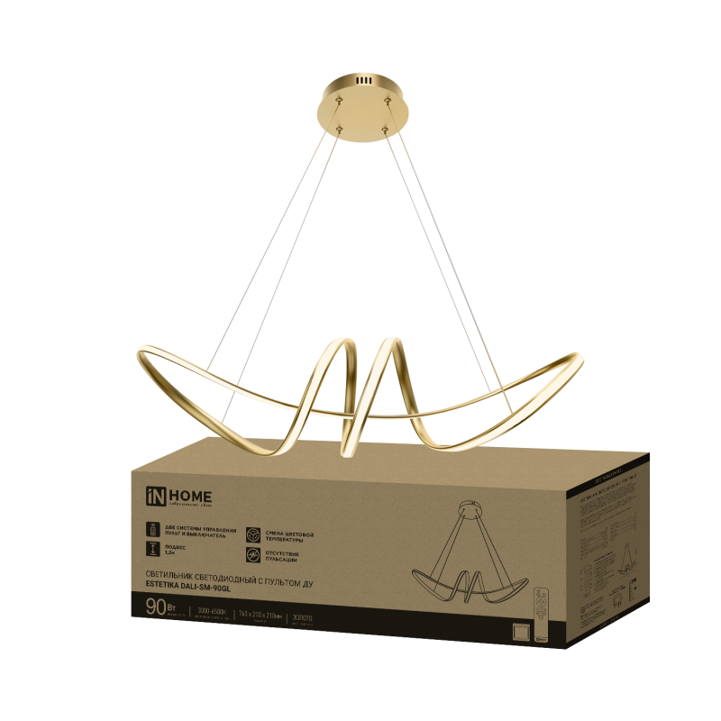 картинка Светильник светодиодный ESTETIKA DALI-SM-90GL 90Вт 230В 3000-6500K 760х210x210мм 1.2м трос ДУ золото IN HOME
