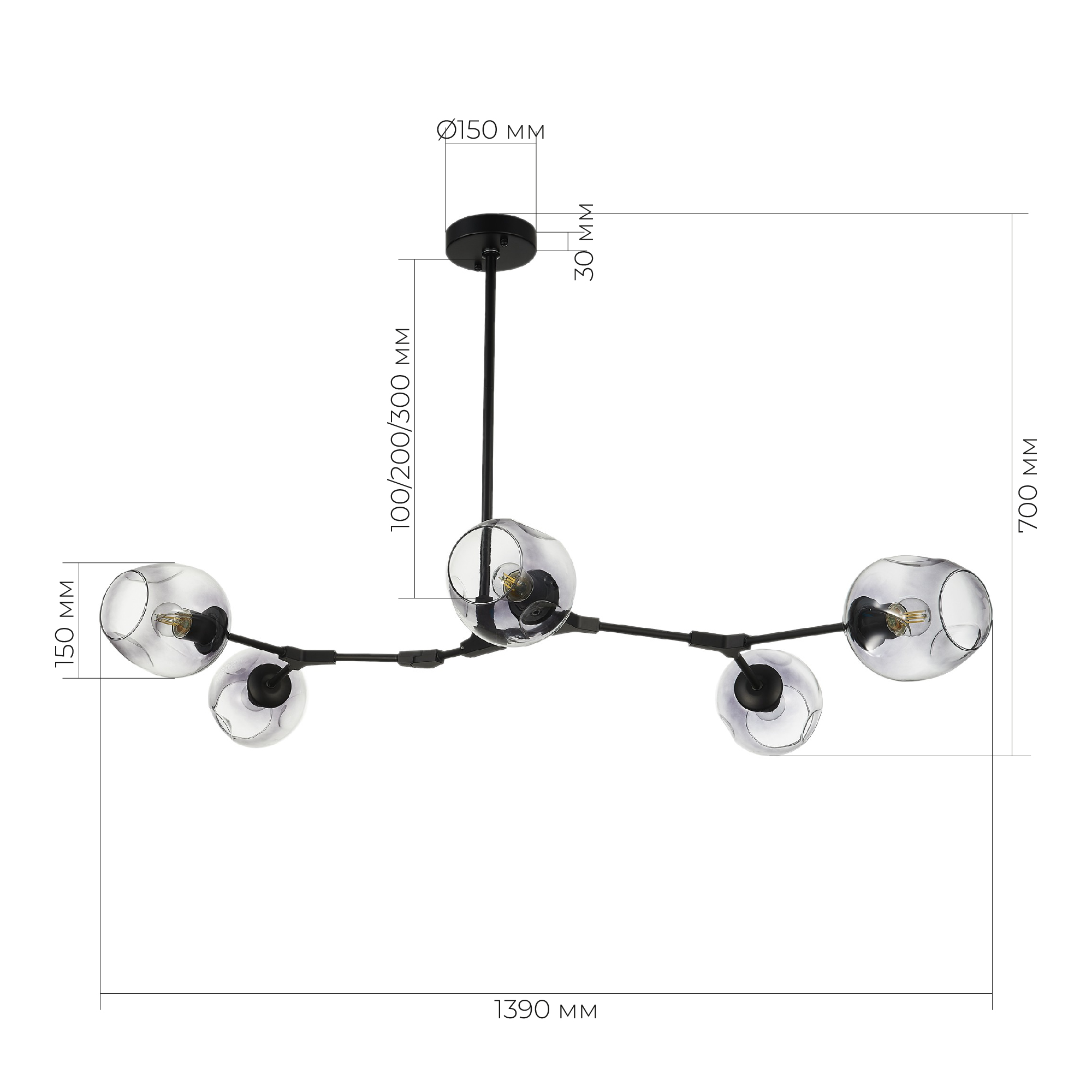 картинка SLE154843-05 Светильник подвесной Черный/Дымчатый E27 5*40W